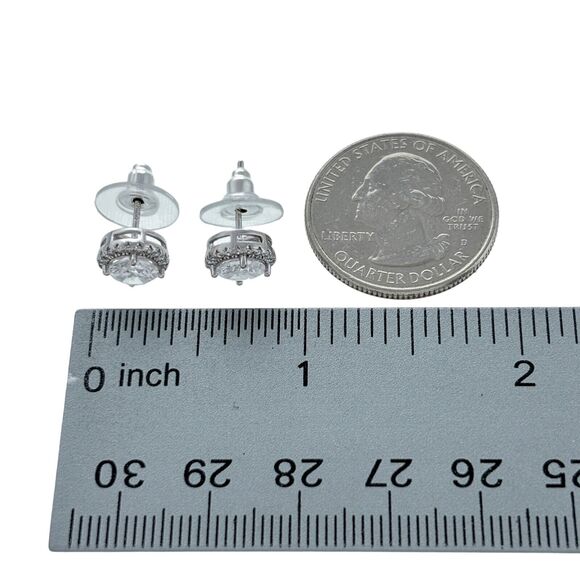 8mm Daisy Frame Round Cubic Zirconia Stud Post Earrings | Sterling Silver 925 - Picture 6 of 6